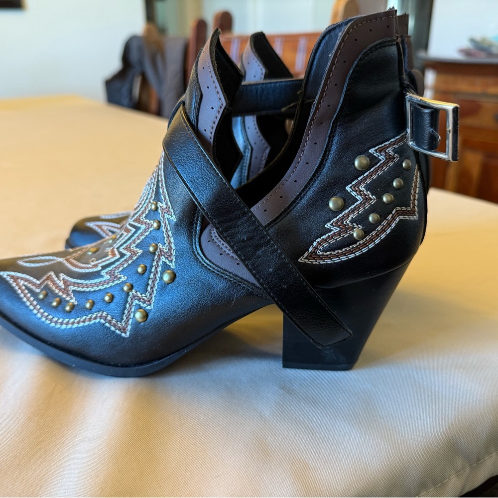 Black and Brown Western Ankle Boots